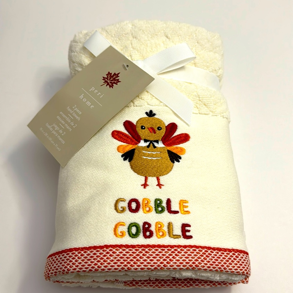 2pc PERI HOME Gobble Gobble Hand Towel Set - 100% Cotton - 16” x 28”